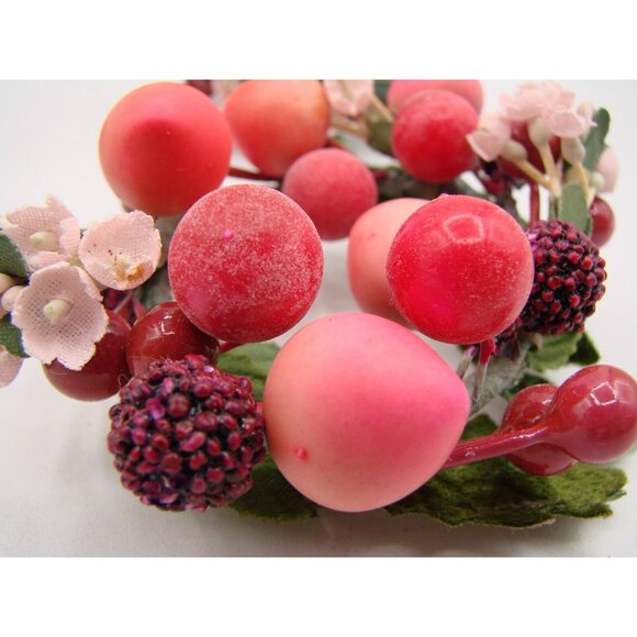 Lot 4 Candle Ring Holders 2" Pink Burgundy Berry Decor Christmas Holiday Vintage - Picture 3 of 10